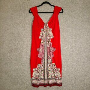 New York & Company Red Patterned Sleeveless Dress XL